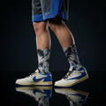 Fragment Design x Travis Scott Jordan 1 Socks: Sail Military Blue Lightning Print