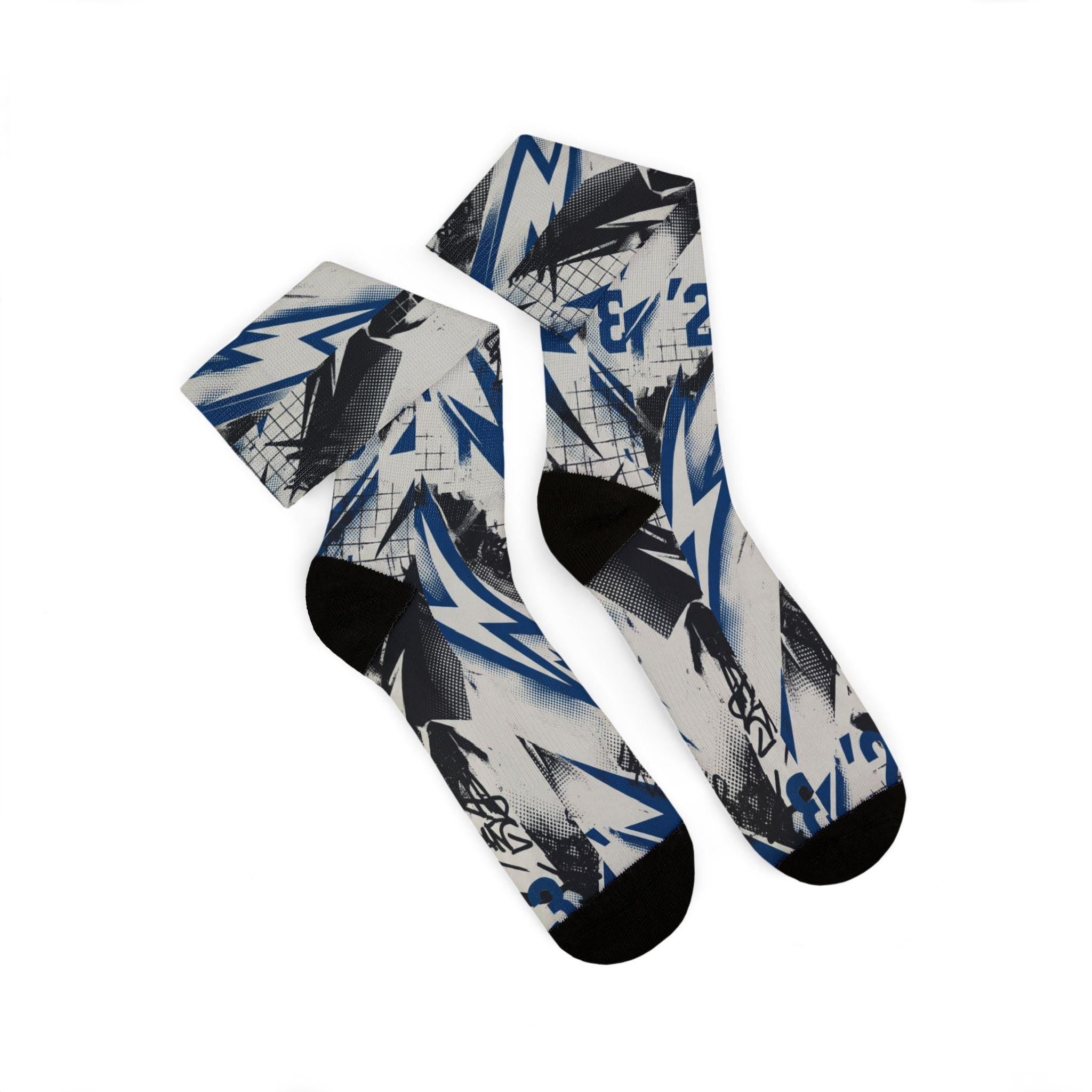Fragment Design x Travis Scott Jordan 1 Socks: Sail Military Blue Lightning Print