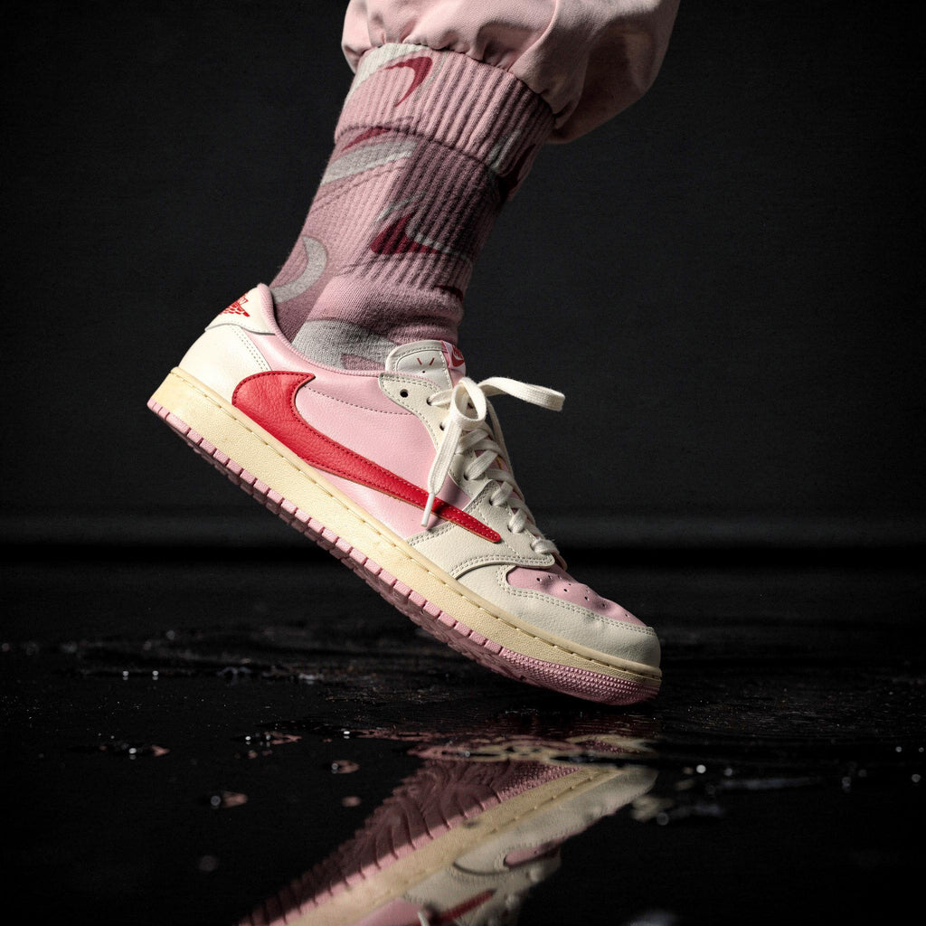 Travis Scott Inspired Crew Socks: Sail Tropical Pink Design, Cotton Blend Comfort