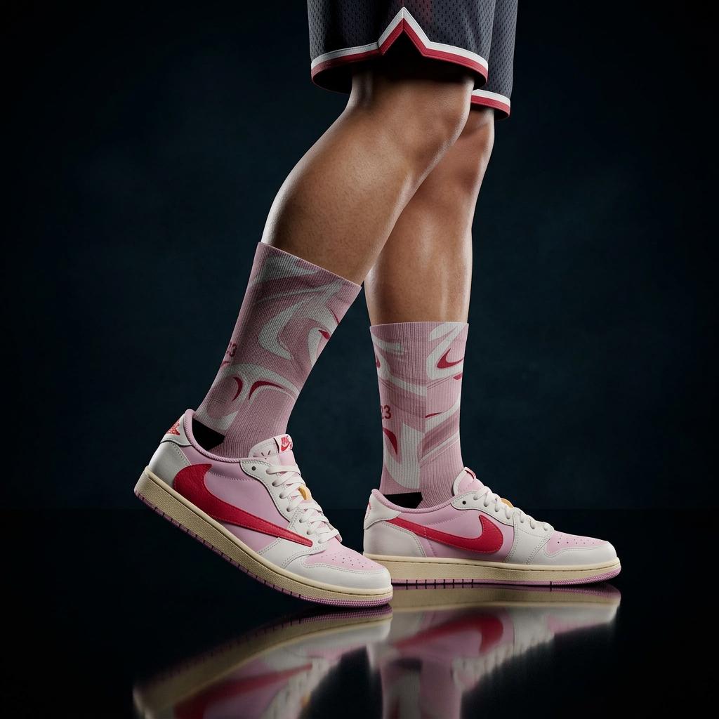 Travis Scott Inspired Crew Socks: Sail Tropical Pink Design, Cotton Blend Comfort