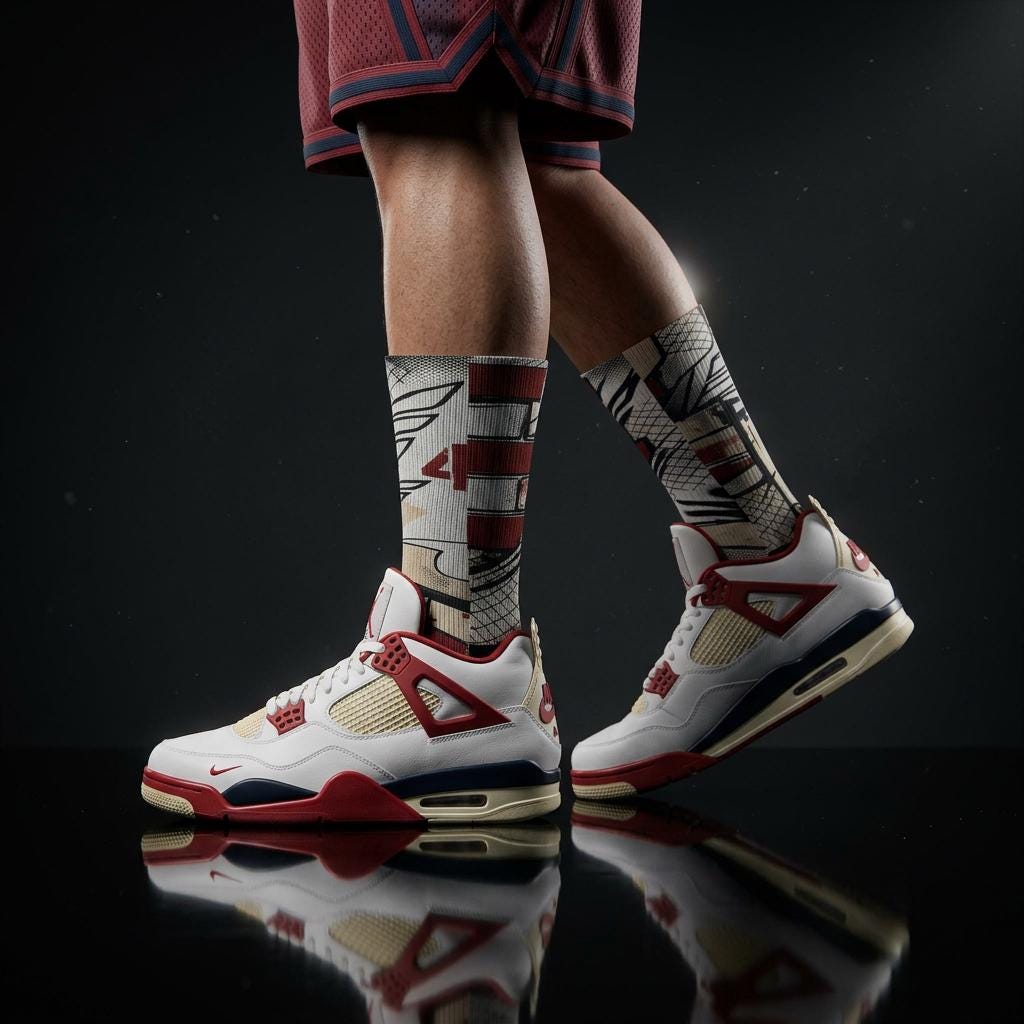 Jordan 4 'Brick After Brick' Inspired Crew Socks: Distressed Pattern, Street Culture Design