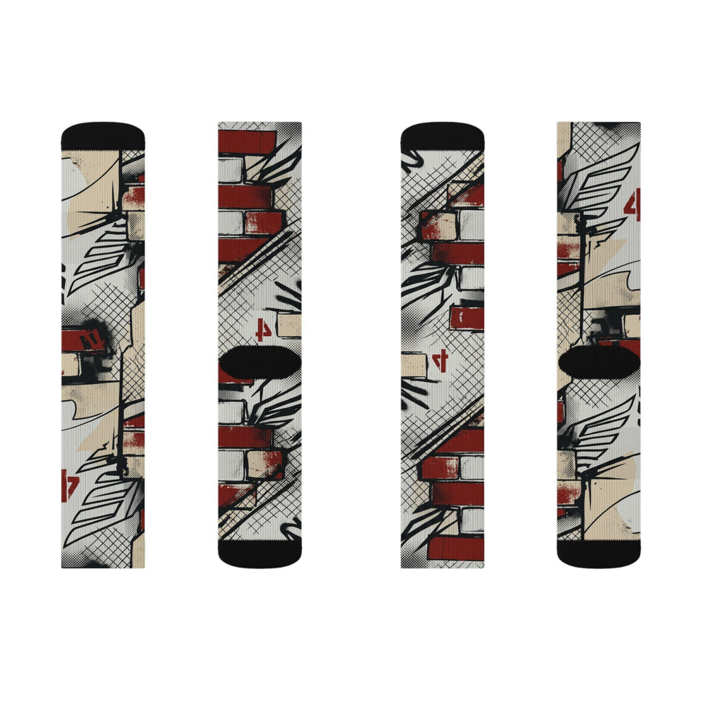 Jordan 4 'Brick After Brick' Inspired Crew Socks: Distressed Pattern, Street Culture Design