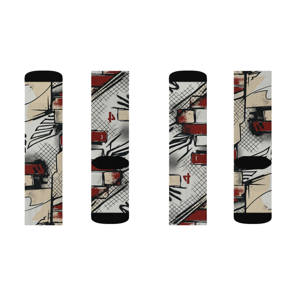 Jordan 4 'Brick After Brick' Inspired Crew Socks: Distressed Pattern, Street Culture Design
