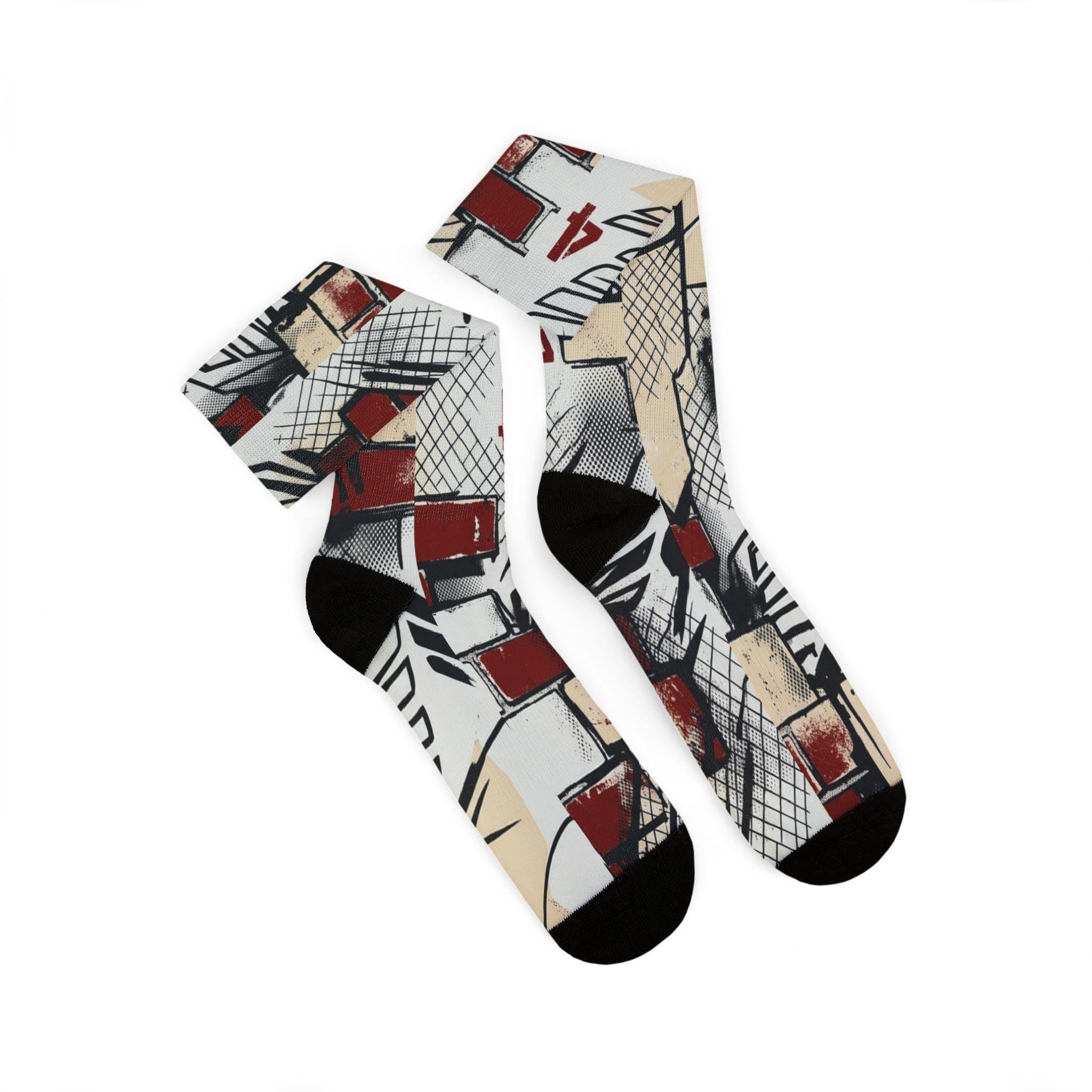 Jordan 4 'Brick After Brick' Inspired Crew Socks: Distressed Pattern, Street Culture Design