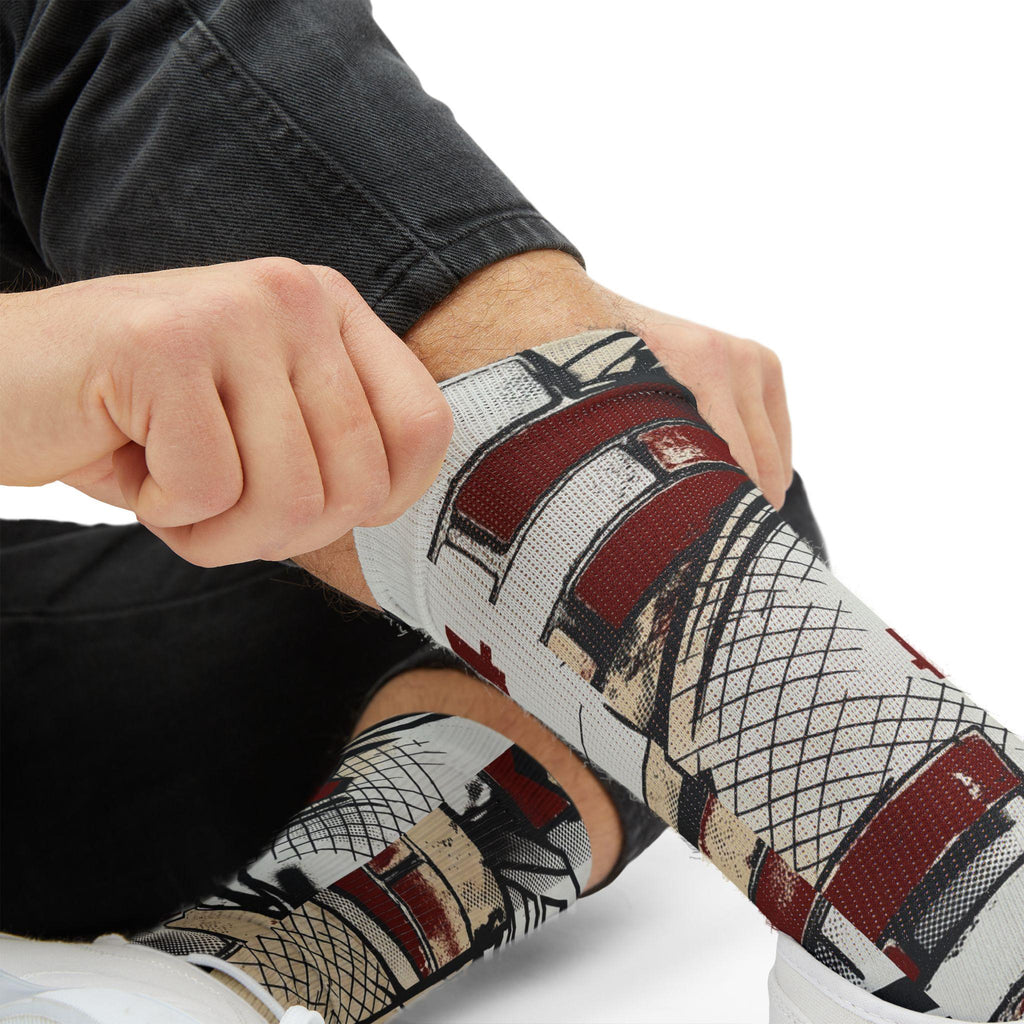 Jordan 4 'Brick After Brick' Inspired Crew Socks: Distressed Pattern, Street Culture Design