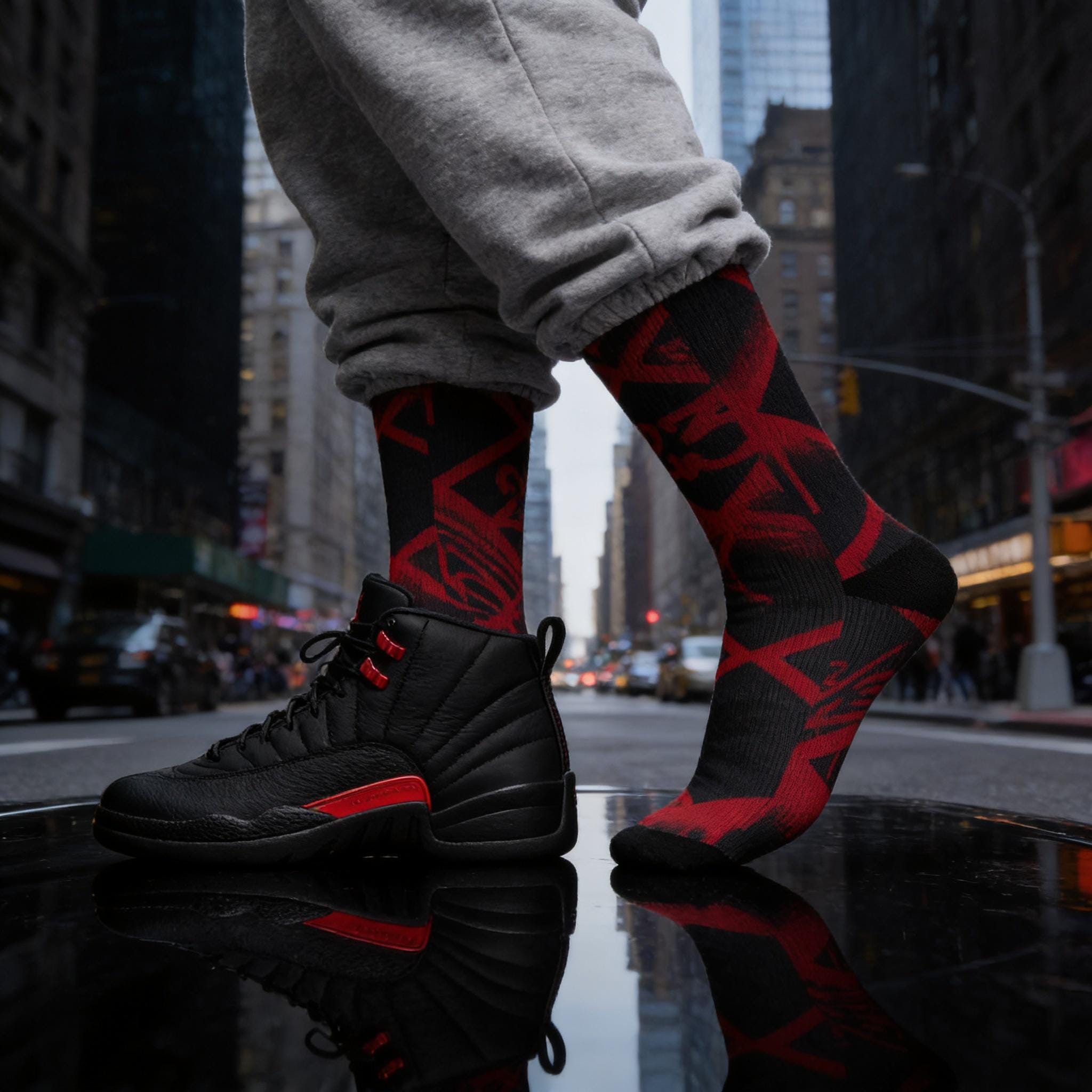 Matching Socks for Jordan 12 Retro Bloodline Off Noir inspired Design