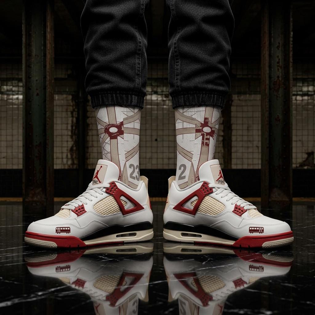 Nigel Sylvester x Jordan 4 Retro Inspired Socks: Brick After Brick Design