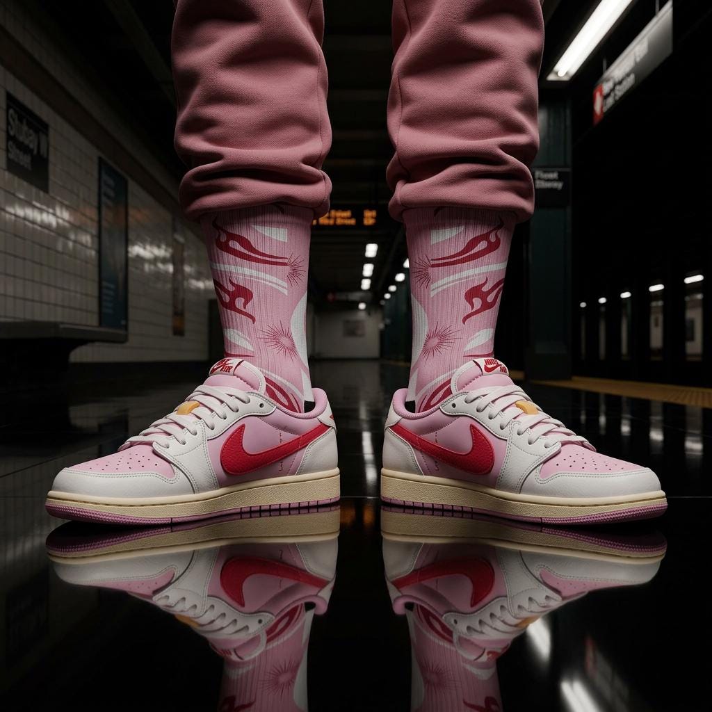 Travis Scott Inspired Crew Socks: Dusty Pink Cactus Jack Design
