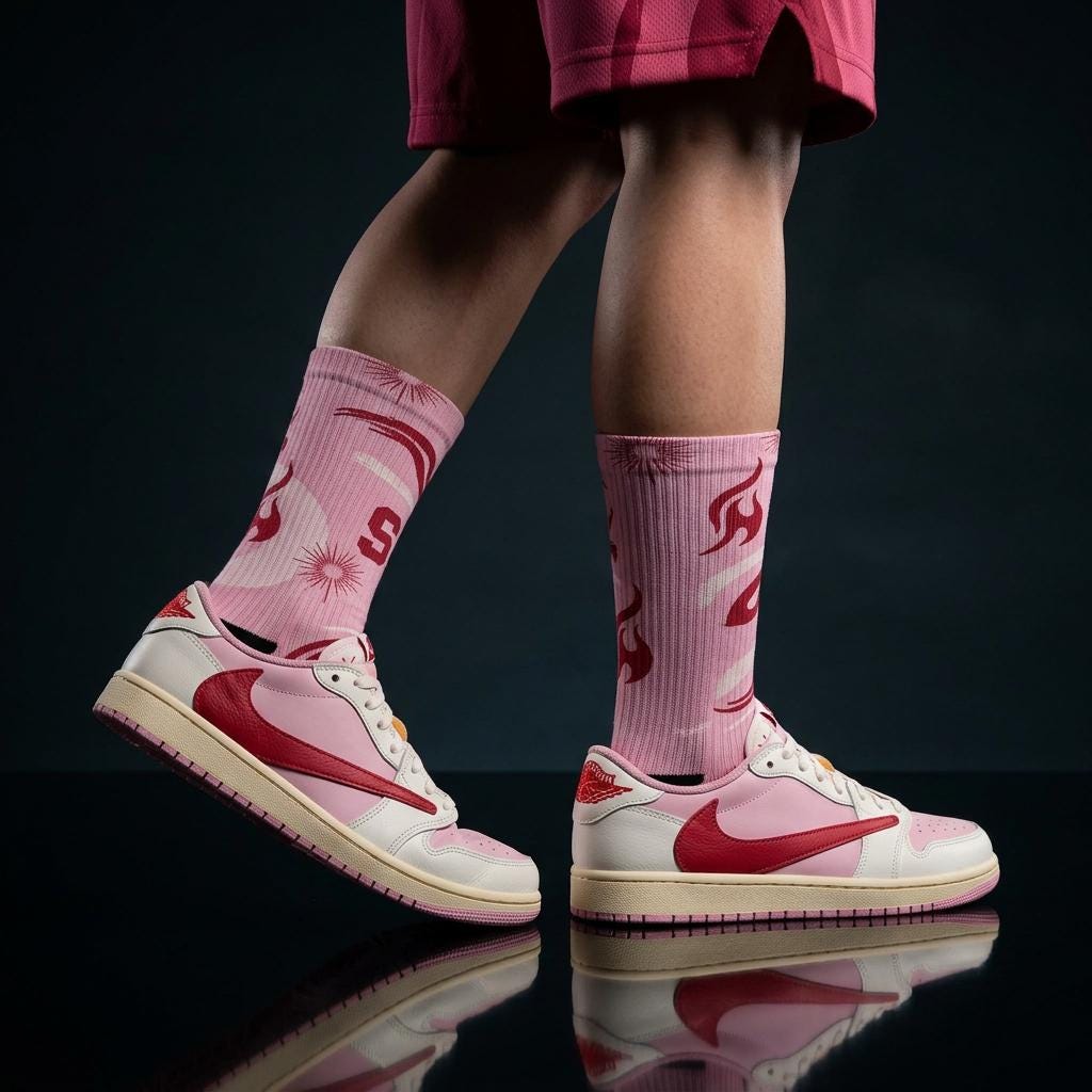 Travis Scott Inspired Crew Socks: Dusty Pink Cactus Jack Design