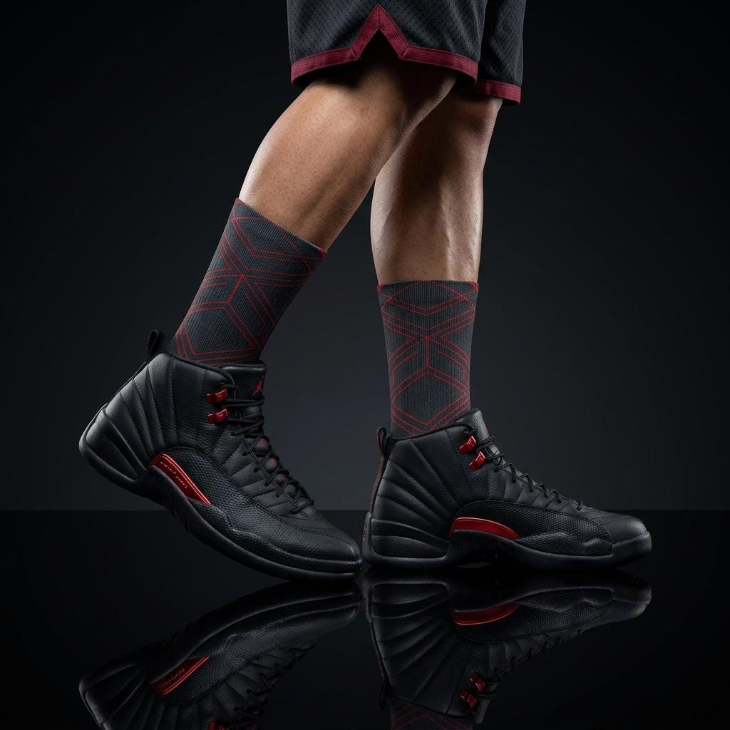 2.0 Matching Socks for Jordan 12 Retro Bloodline Off Noir inspired Design