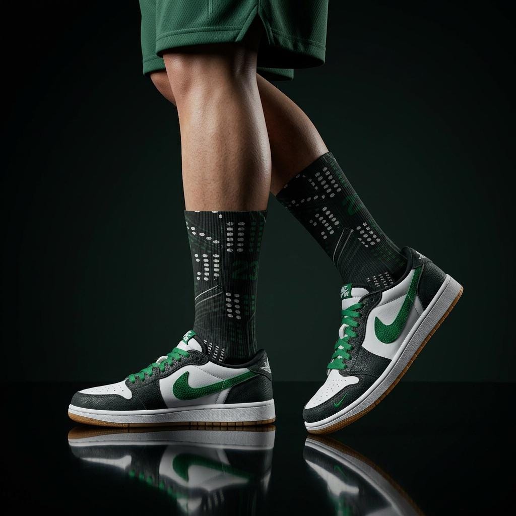 2.0 Matching Socks for Jordan 1 Retro Low OG Phantom Pine Green Inspired Design