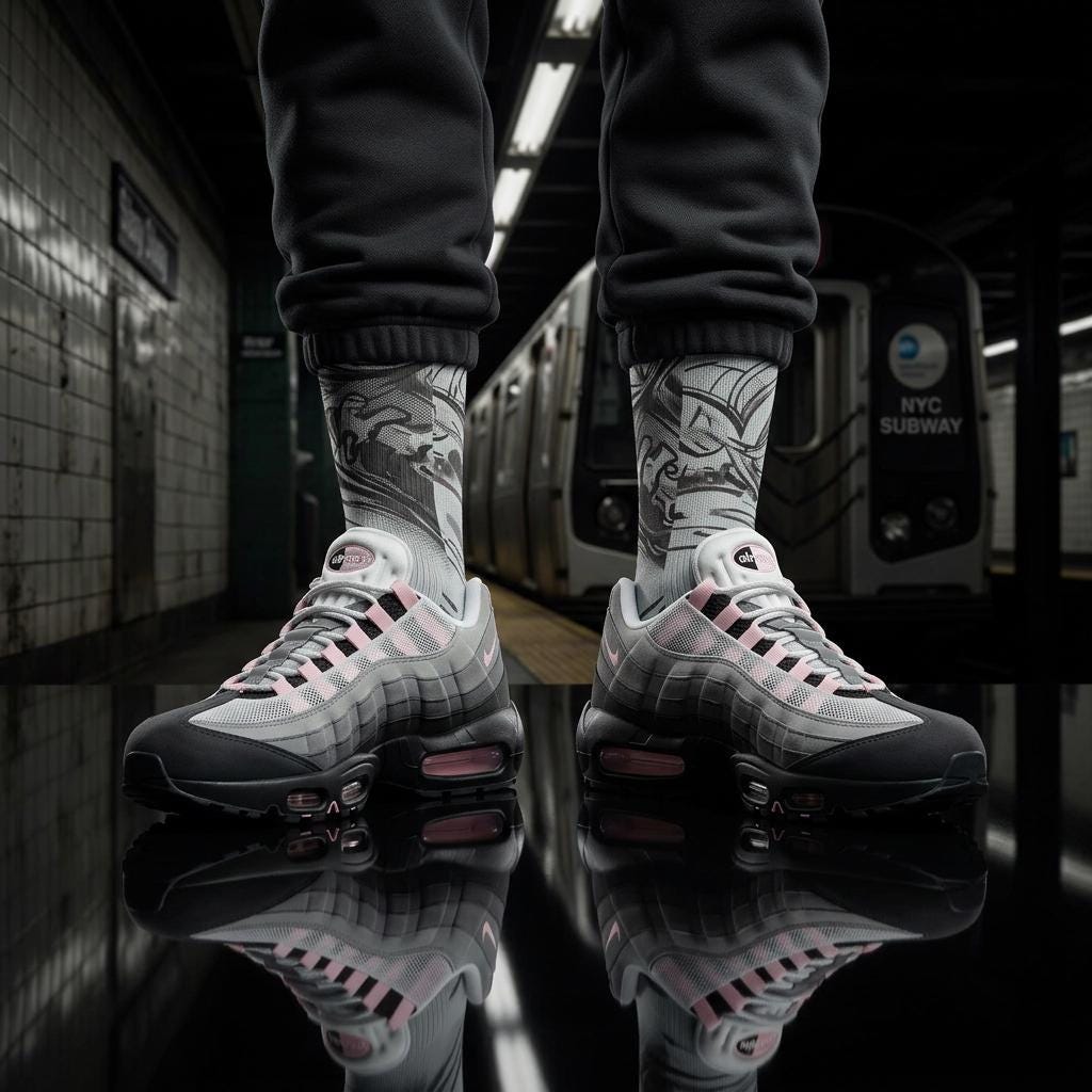 Matching Socks for Wmns Air Max 95 OG Pink Foam Inspired Design