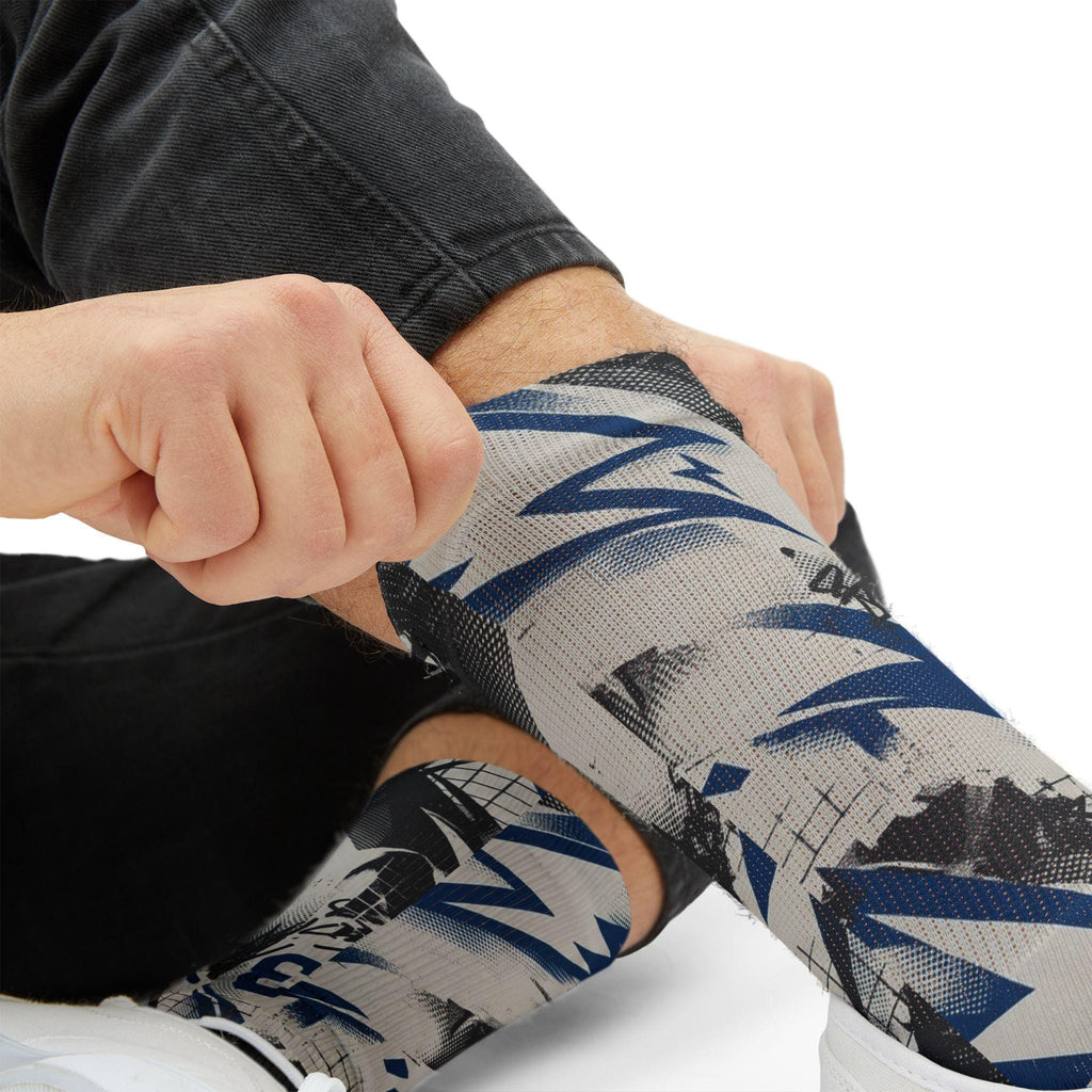 Fragment Design x Travis Scott Jordan 1 Socks: Sail Military Blue Lightning Print
