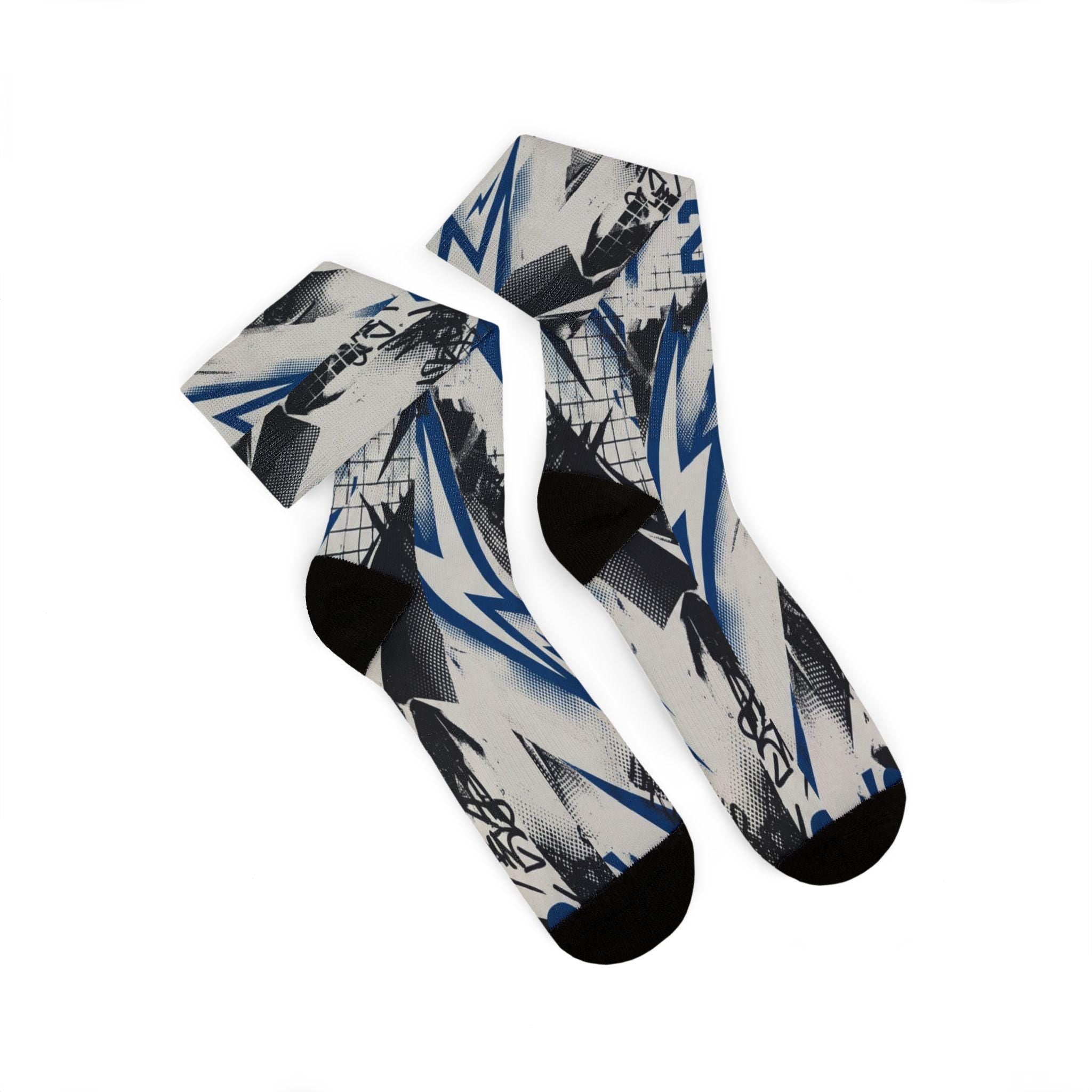 Fragment Design x Travis Scott Jordan 1 Socks: Sail Military Blue Lightning Print