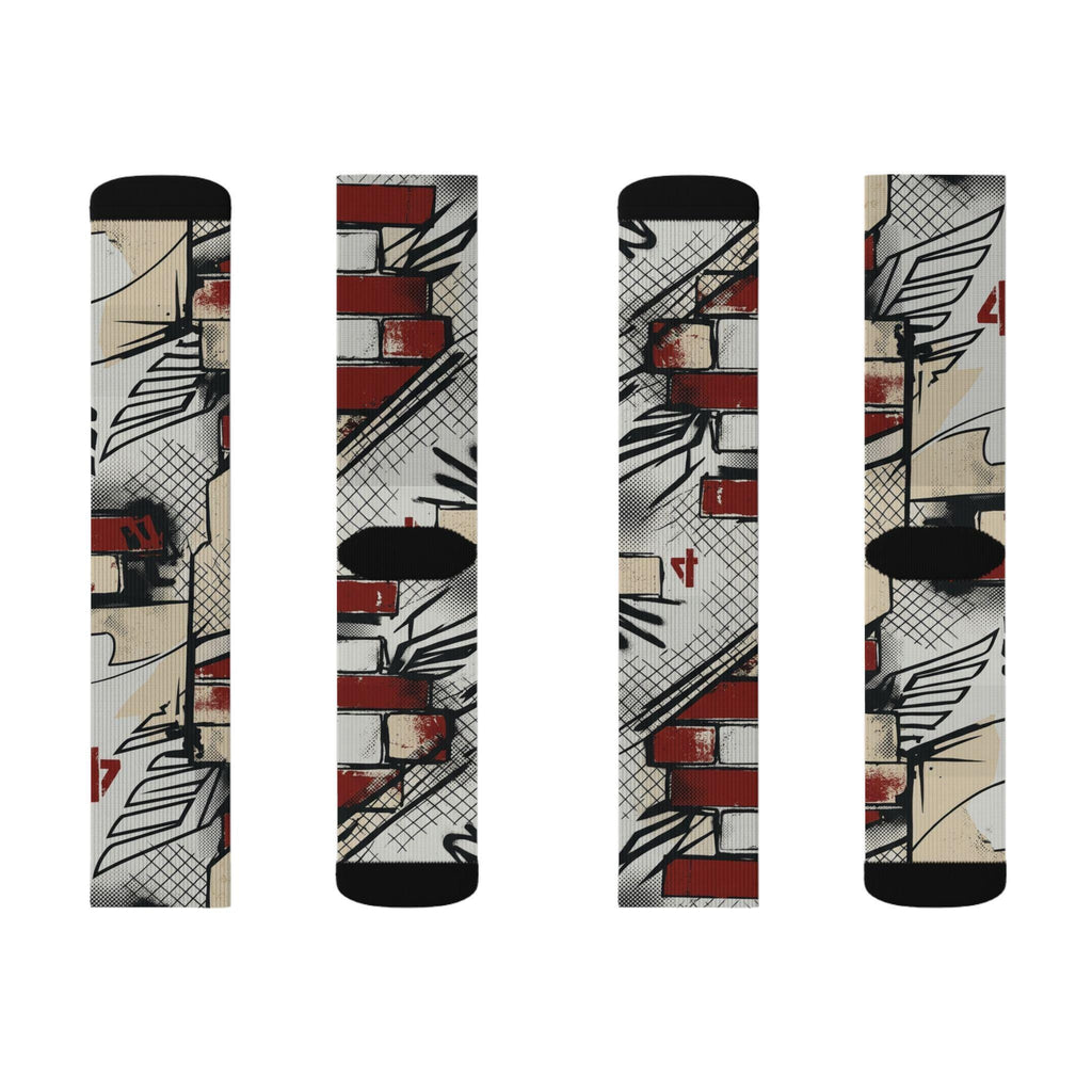 Jordan 4 'Brick After Brick' Inspired Crew Socks: Distressed Pattern, Street Culture Design
