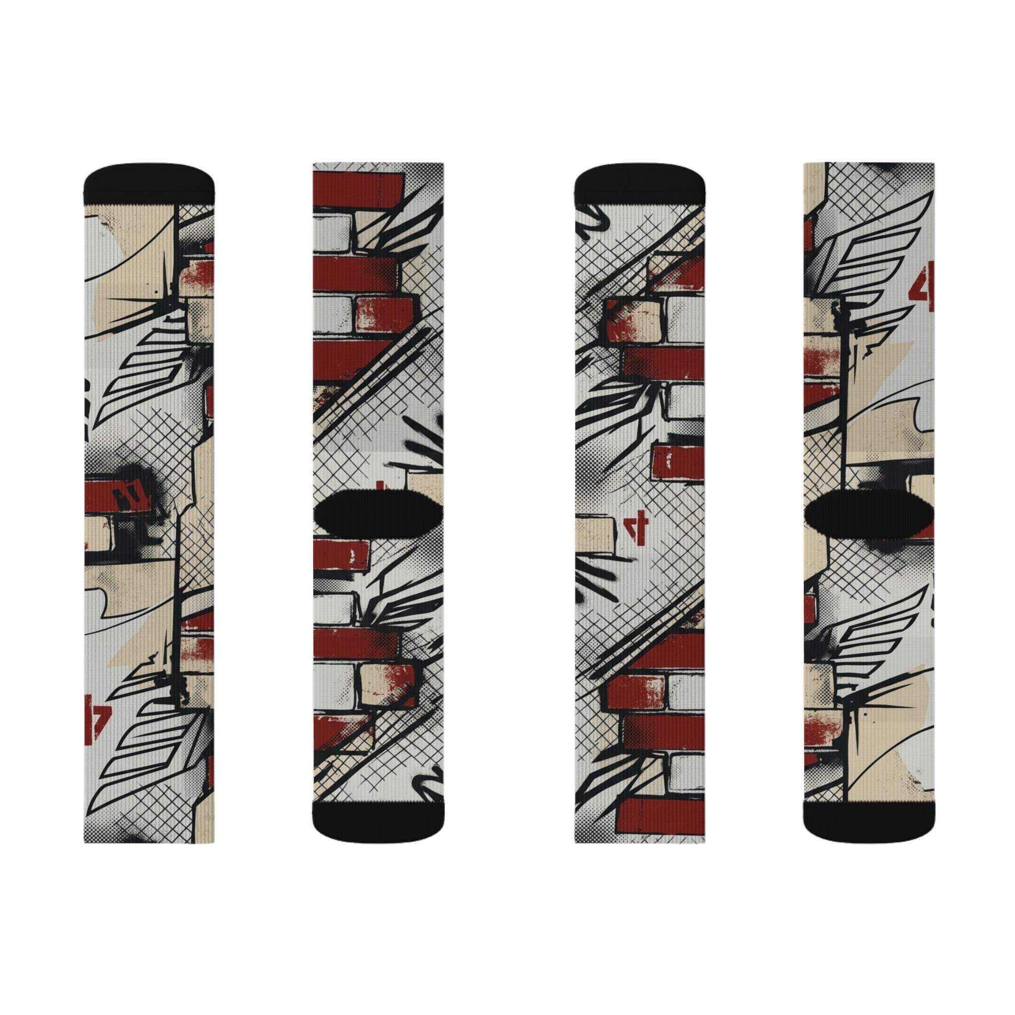 Jordan 4 'Brick After Brick' Inspired Crew Socks: Distressed Pattern, Street Culture Design