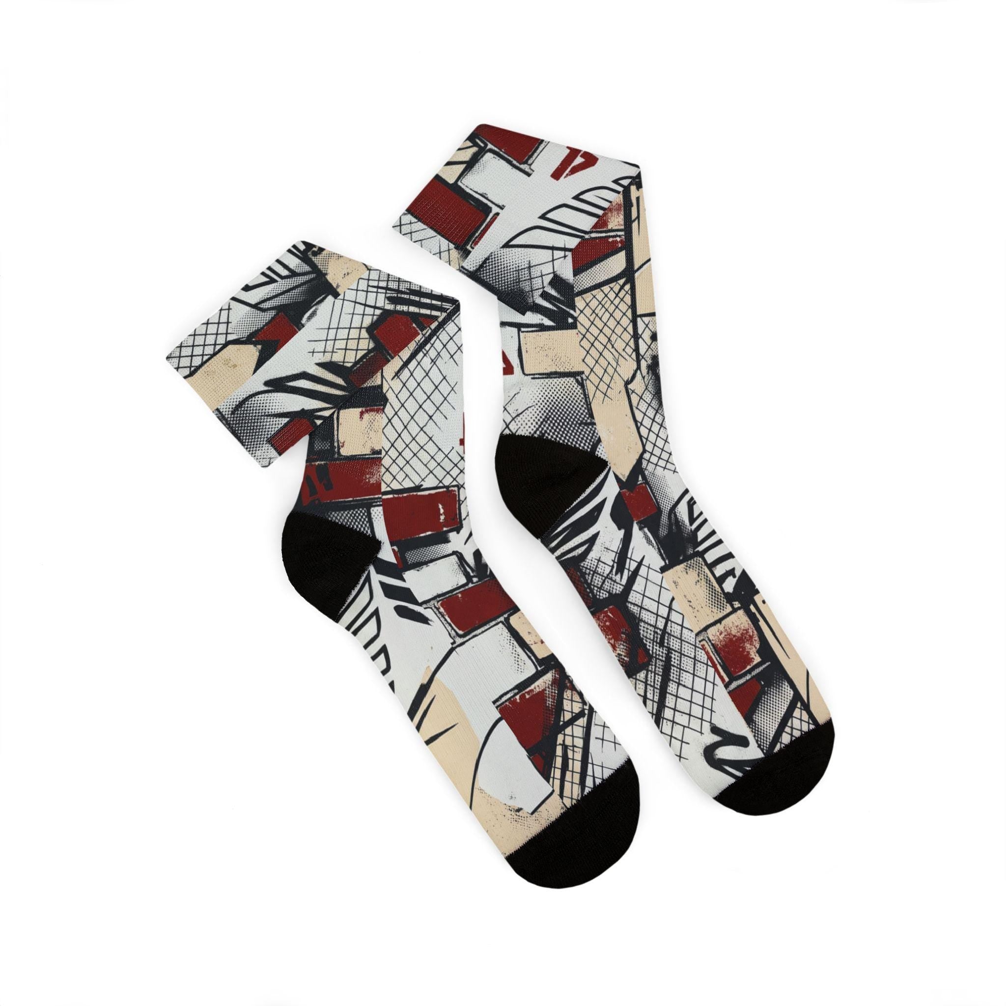 Jordan 4 'Brick After Brick' Inspired Crew Socks: Distressed Pattern, Street Culture Design