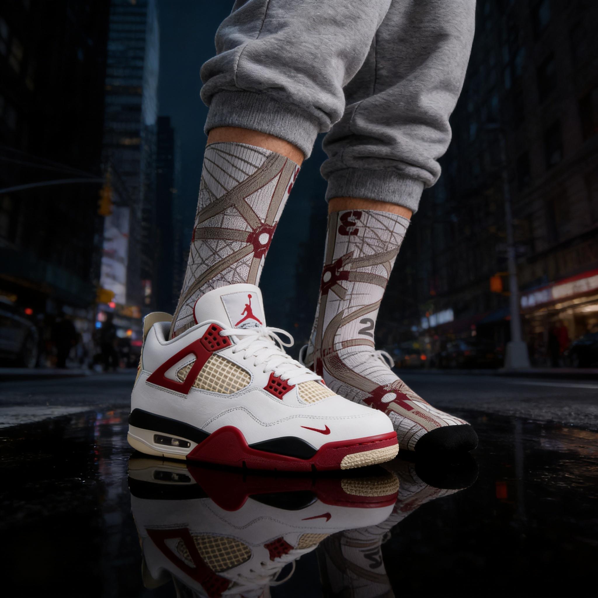 Nigel Sylvester x Jordan 4 Retro Inspired Socks: Brick After Brick Design