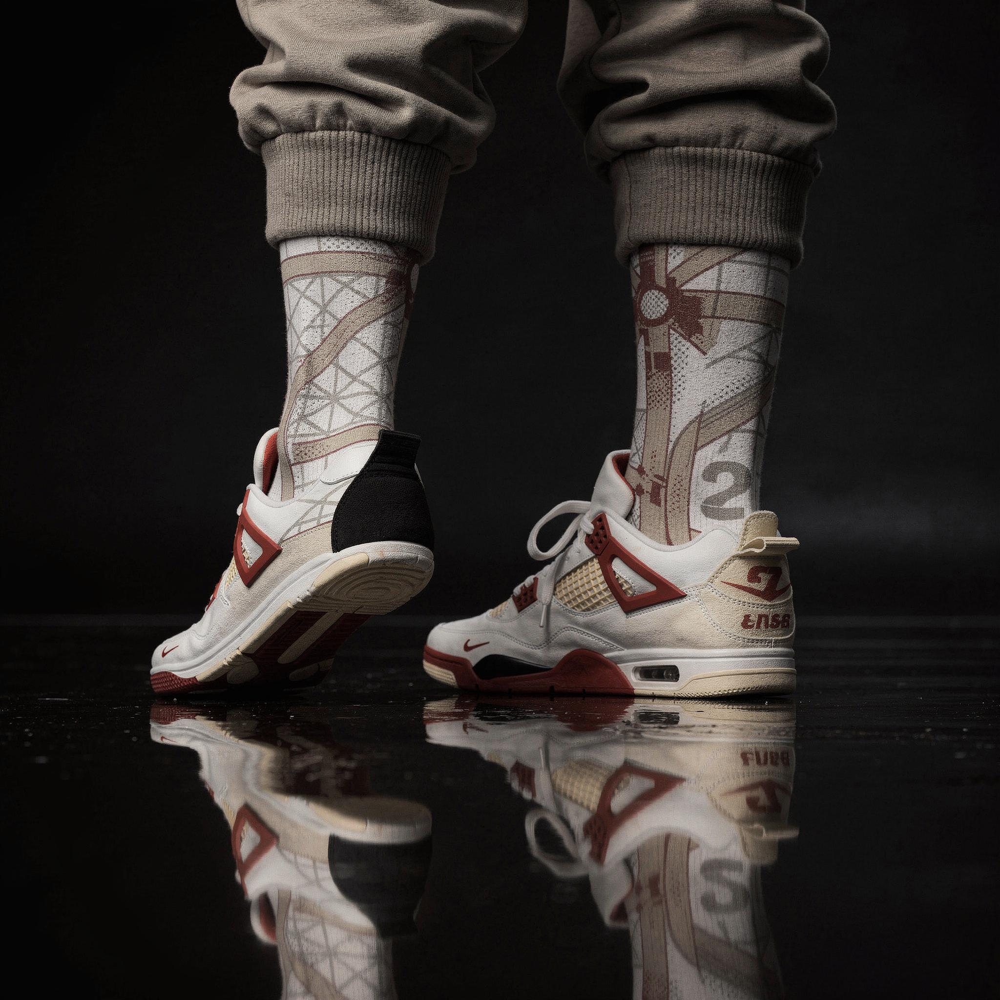 Nigel Sylvester x Jordan 4 Retro Inspired Socks: Brick After Brick Design