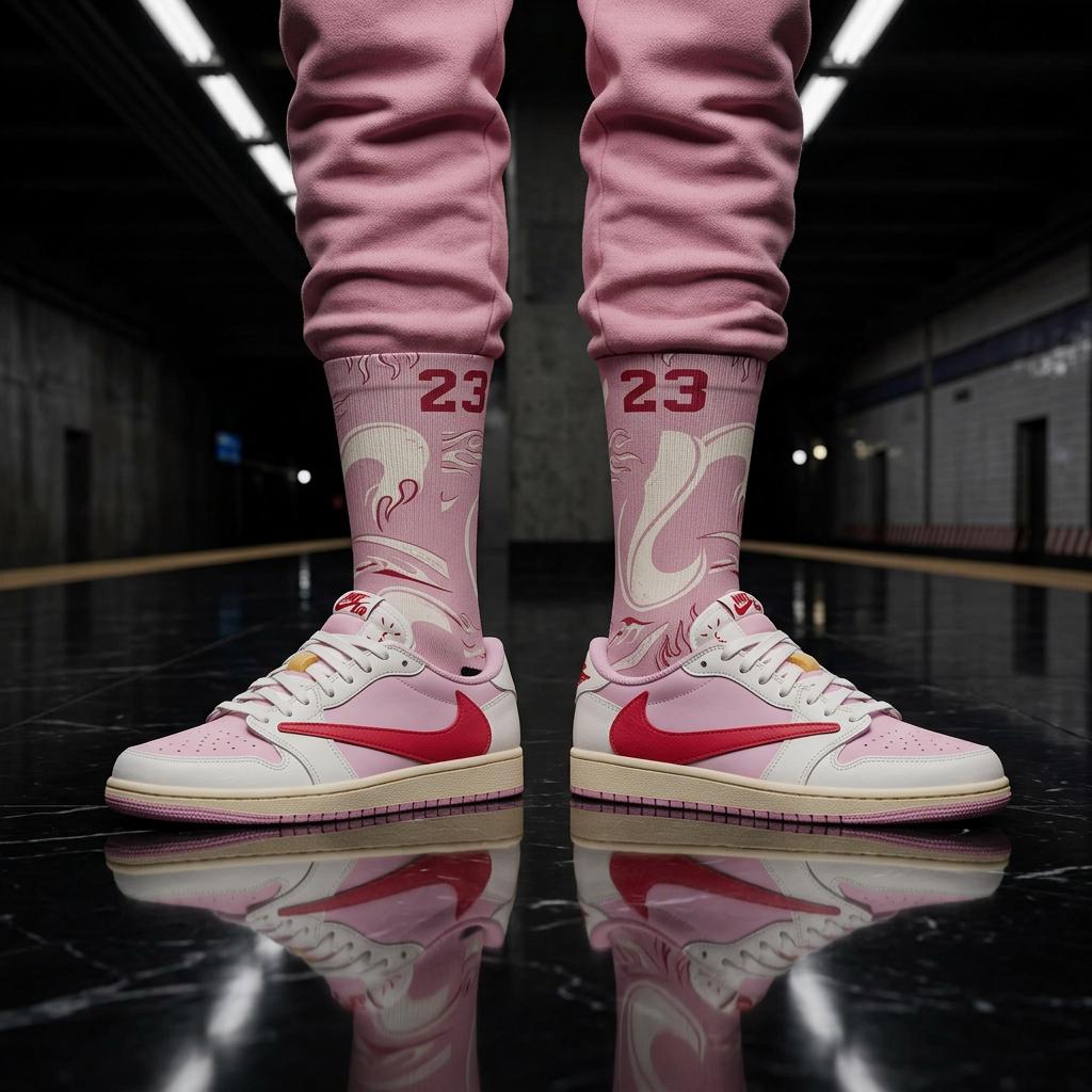 Travis Scott Inspired Crew Socks: Dusty Pink Cactus Jack Design