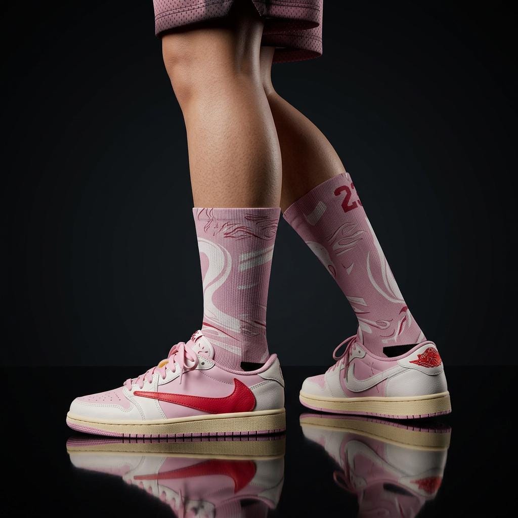 Travis Scott Inspired Crew Socks: Dusty Pink Cactus Jack Design