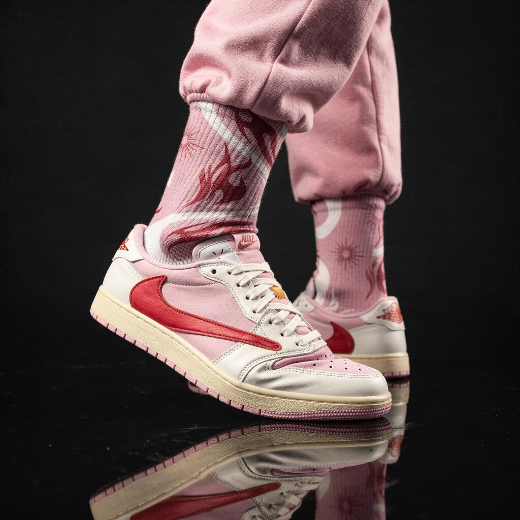 Travis Scott Inspired Crew Socks: Dusty Pink Cactus Jack Design