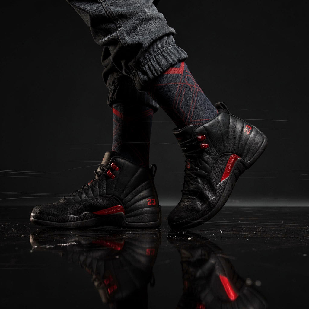 2.0 Matching Socks for Jordan 12 Retro Bloodline Off Noir inspired Design