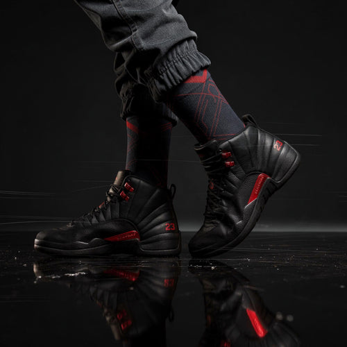 2.0 Matching Socks for Jordan 12 Retro Bloodline Off Noir inspired Design