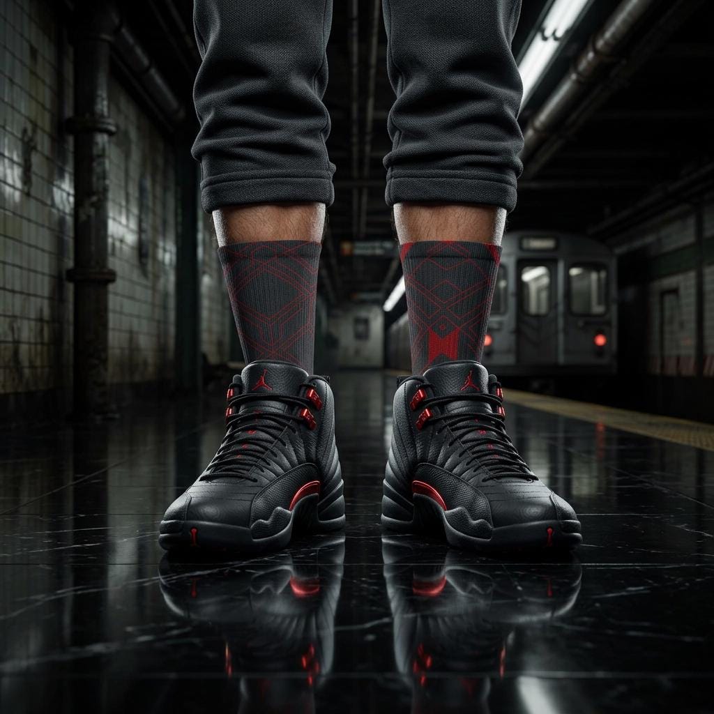 2.0 Matching Socks for Jordan 12 Retro Bloodline Off Noir inspired Design