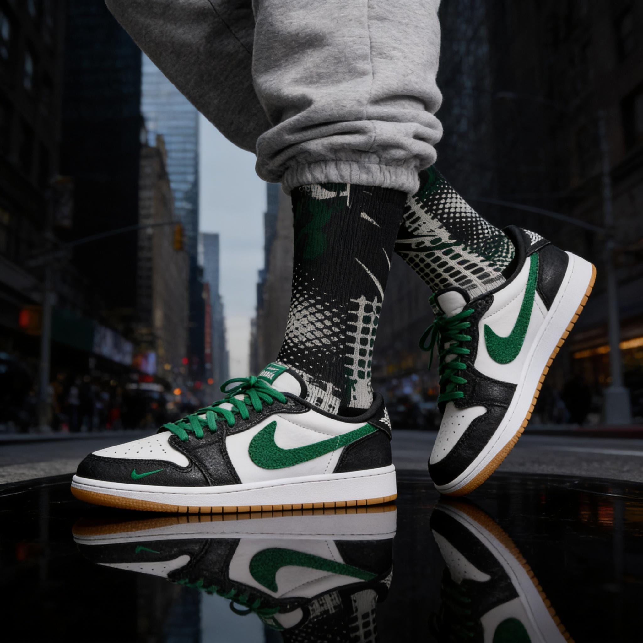 Matching Socks for Jordan 1 Retro Low OG Phantom Pine Green Inspired Design