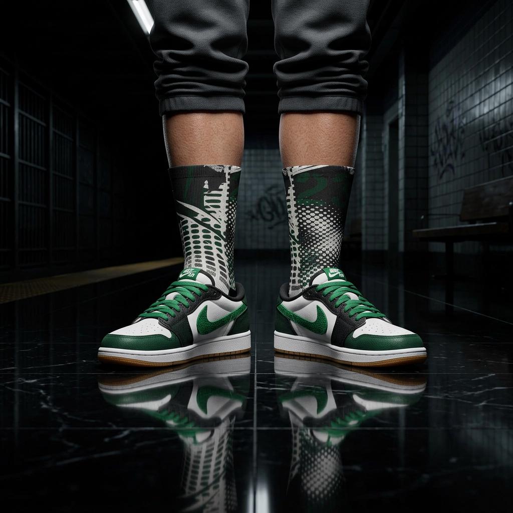 Matching Socks for Jordan 1 Retro Low OG Phantom Pine Green Inspired Design