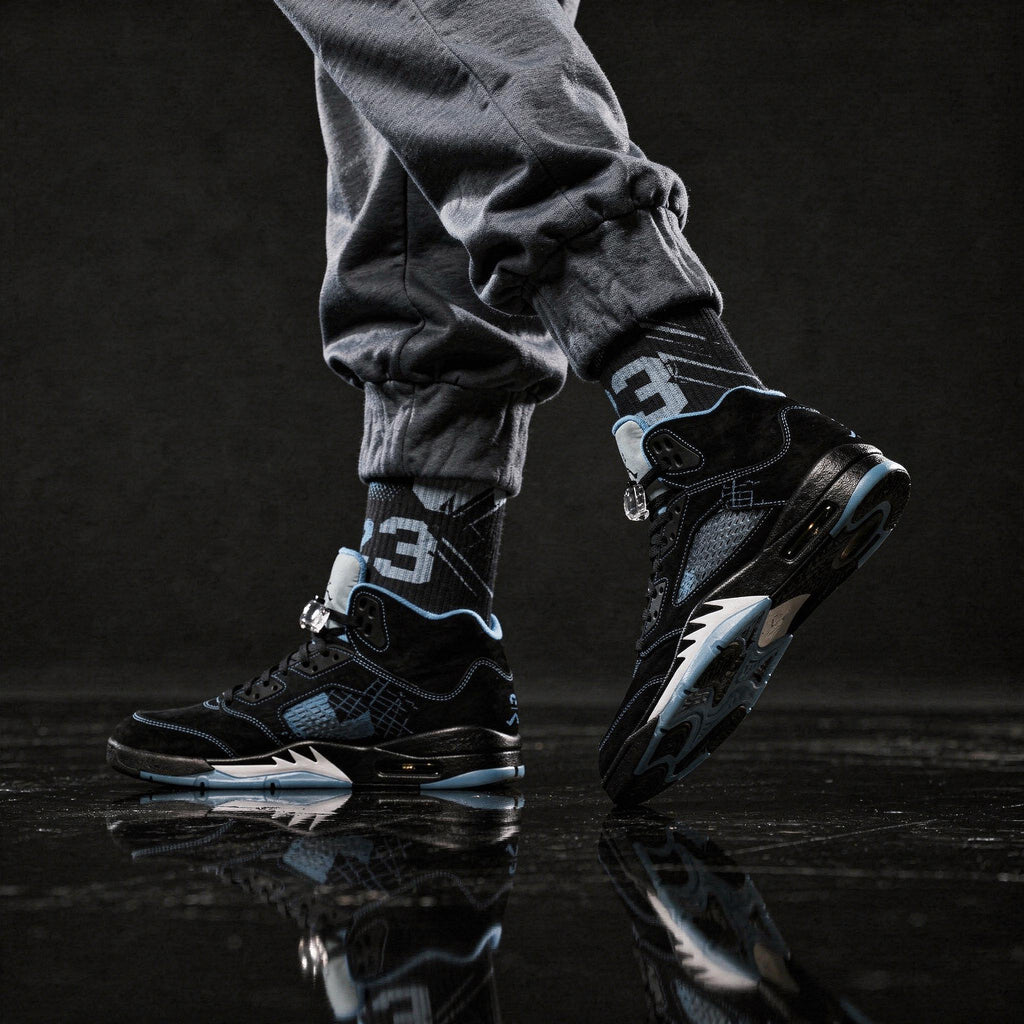 Matching Socks for Jordan 5 Retro Black Carolina UNC 2026 Inspired Design