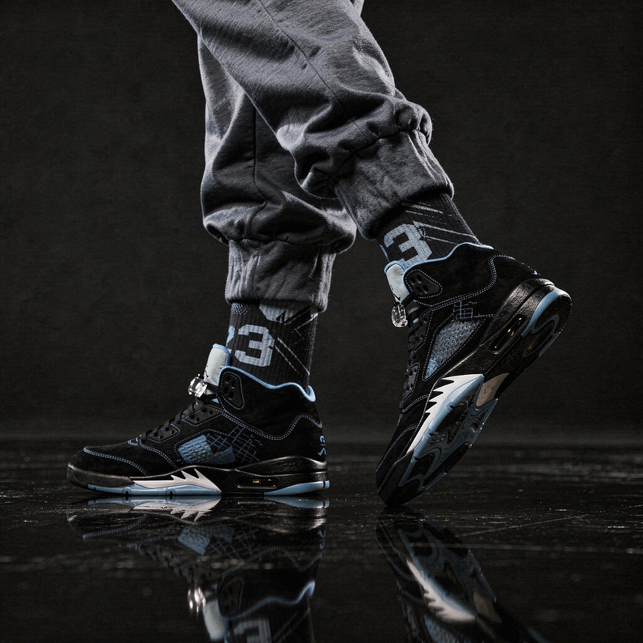 Matching Socks for Jordan 5 Retro Black Carolina UNC 2026 Inspired Design