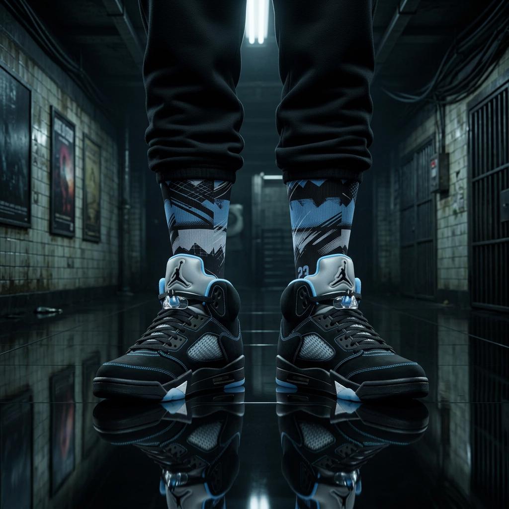 Matching Socks for Jordan 5 Retro Black Carolina UNC 2026 Inspired Design