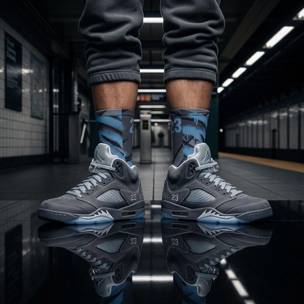 Matching Socks for Jordan 5 Retro Wolf Grey 2026 Inspired Design
