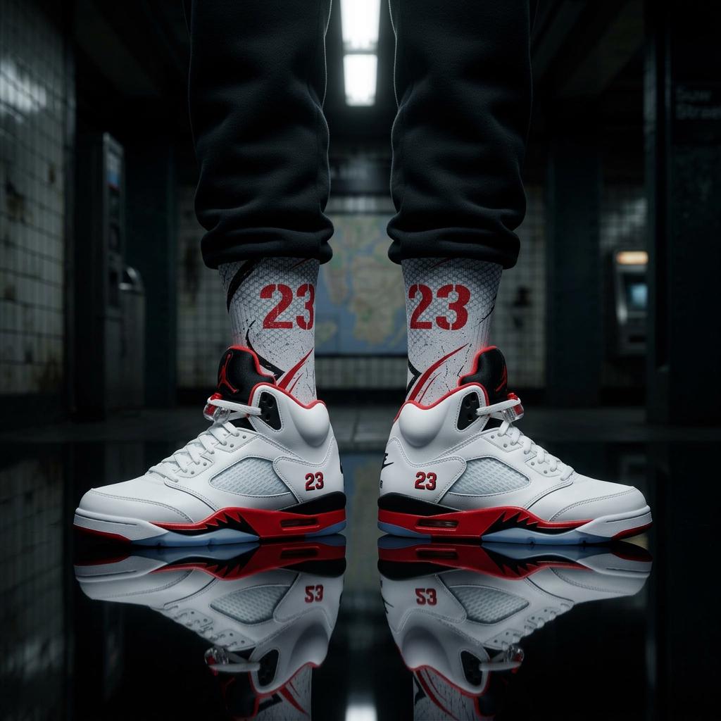 Matching Socks for Jordan 5 Retro Fire Red 2025 Inspired Design