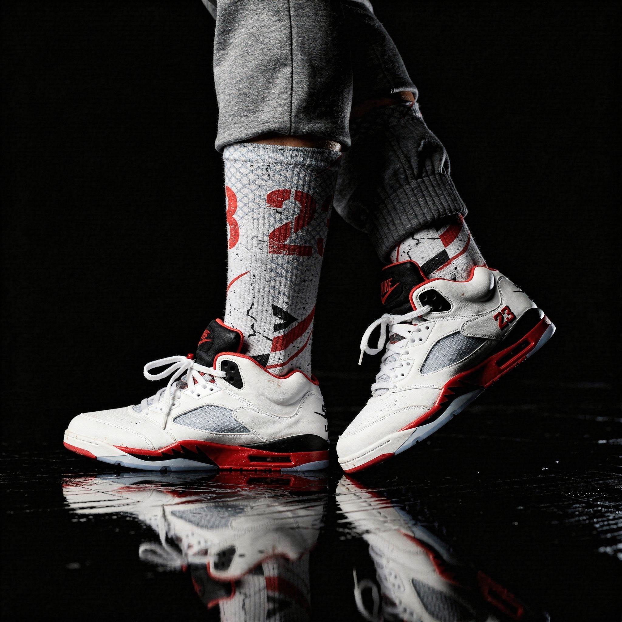 Matching Socks for Jordan 5 Retro Fire Red 2025 Inspired Design