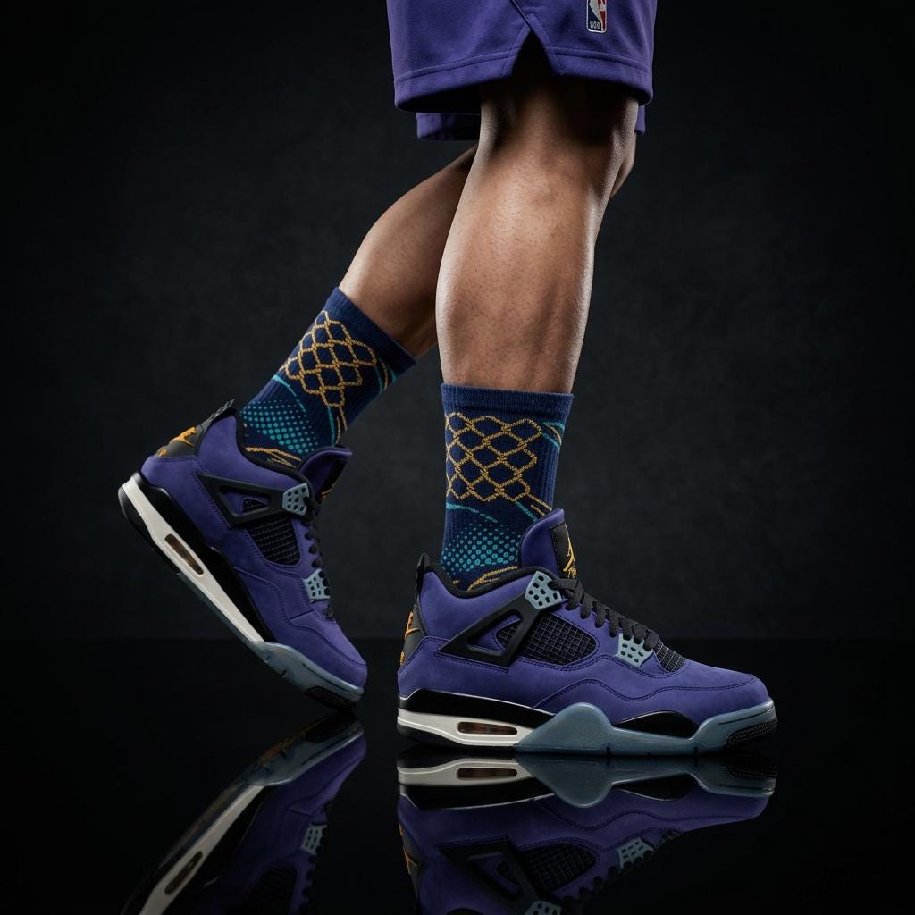 Matching Socks for Jordan 4 Retro Lakers Inspired Design