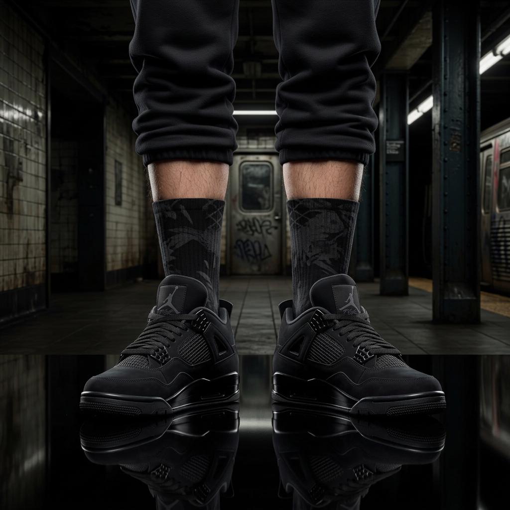 Matching Socks for Jordan 4 Retro Black Cat 2025 Inspired Design